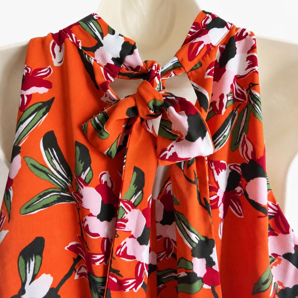 Sam Edelman Floral Halter Maxi Dress Orange Tiered Keyhole Back Tie Wedding 6 - Picture 9 of 11